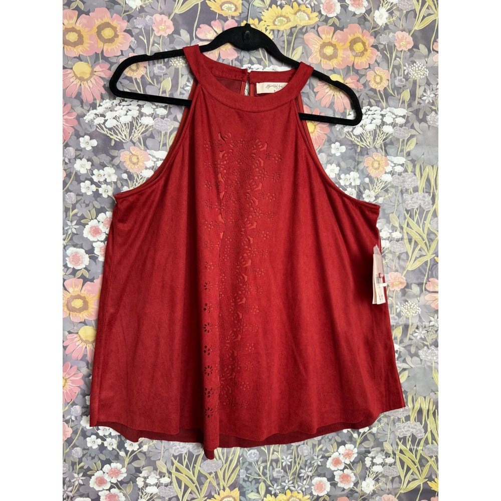 A Beautiful Soul Red Suede Like Halter Neck Embellished Top size b (18/20)